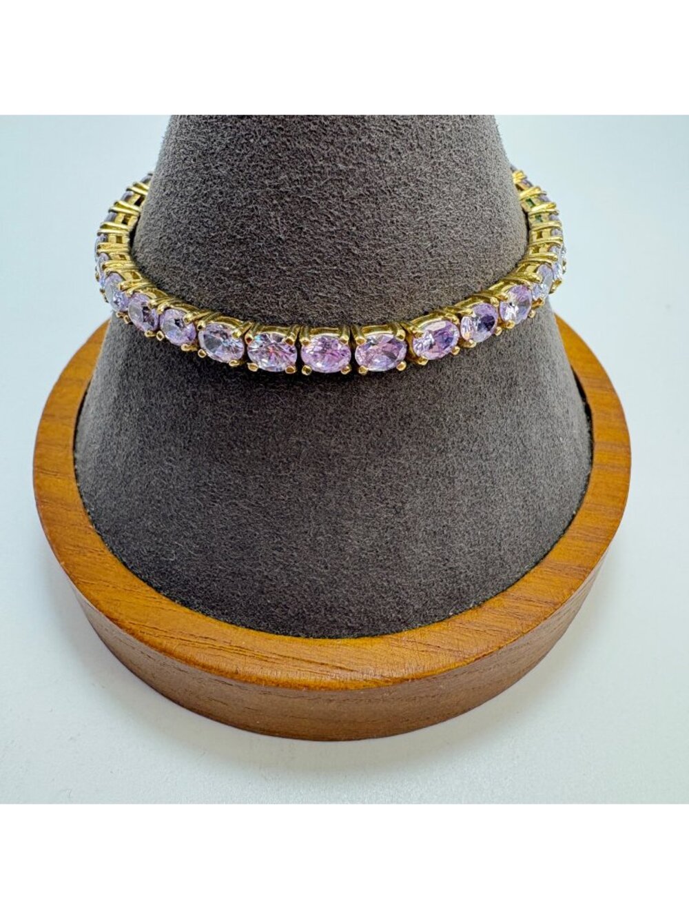 Pink Cubic Zirconia Gold Over Sterling Silver 925 Tennis Bracelet Size 7" Length